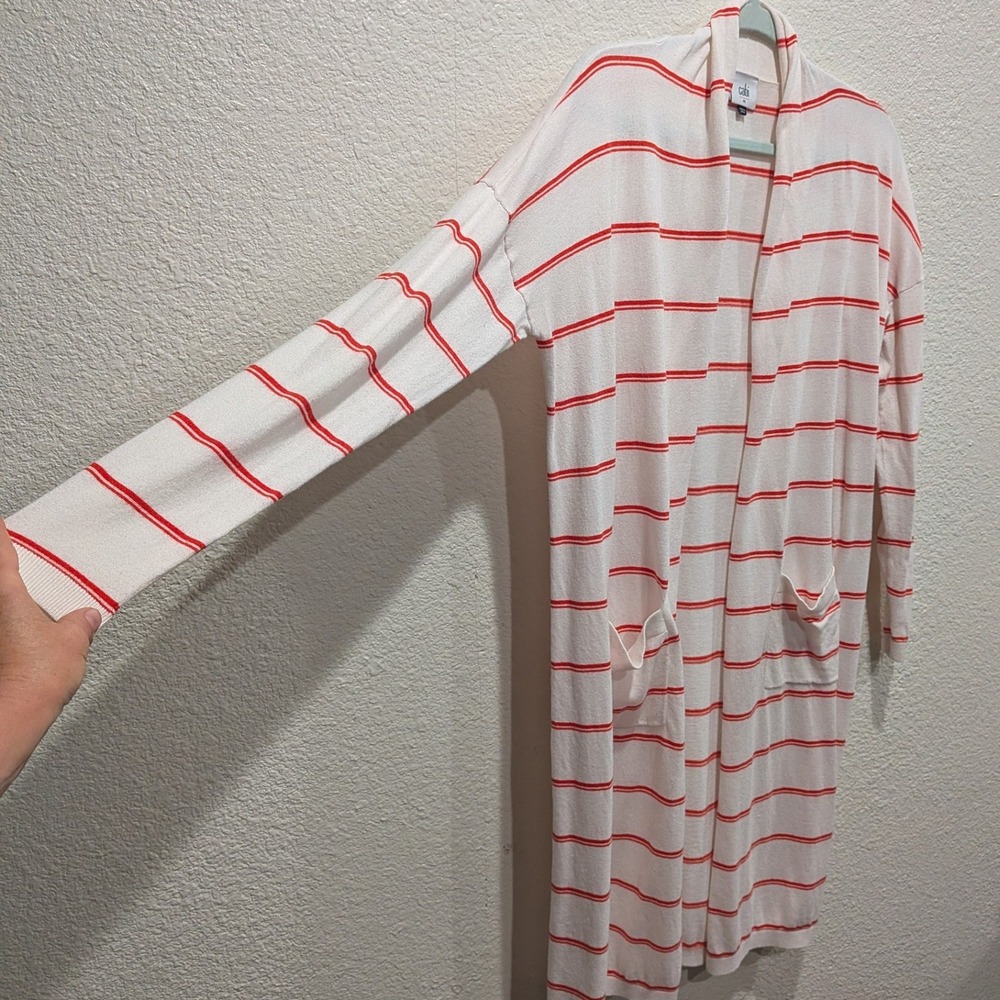 Cabi Womens Stroll Cardigan M Summer Stripe Duster Coastal Preppy Beachy - Picture 3 of 9